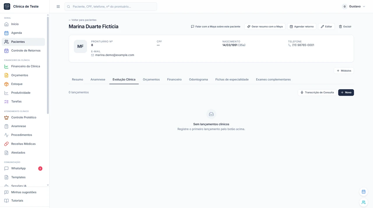 Prontuário do cliente com o histórico de atendimentos registrado.